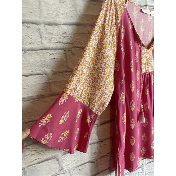 Susan Graver Women’s Boho Beachy Woven Printed Tunic Top Size Large - Picture 4 of 7